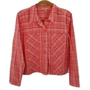 Christopher & Banks Women Pink Plaid Cotton Shirt/Jacket M Y2K Cottagecore Cabin